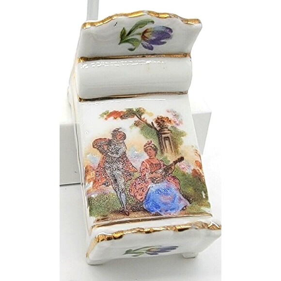 Limoges France Miniature Bed Dollhouse Furniture Victorian Couple Gold Trim - Picture 9 of 12